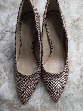 Sam Edelman Hazel Pointed Toe Woven Tan Pumps Sz 9